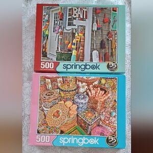 (2) SPRINGBOK 500-PIECE JIGSAW PUZZLES OH BUOY!/COOKIE TINS 18" x 23.5" COMPLETE